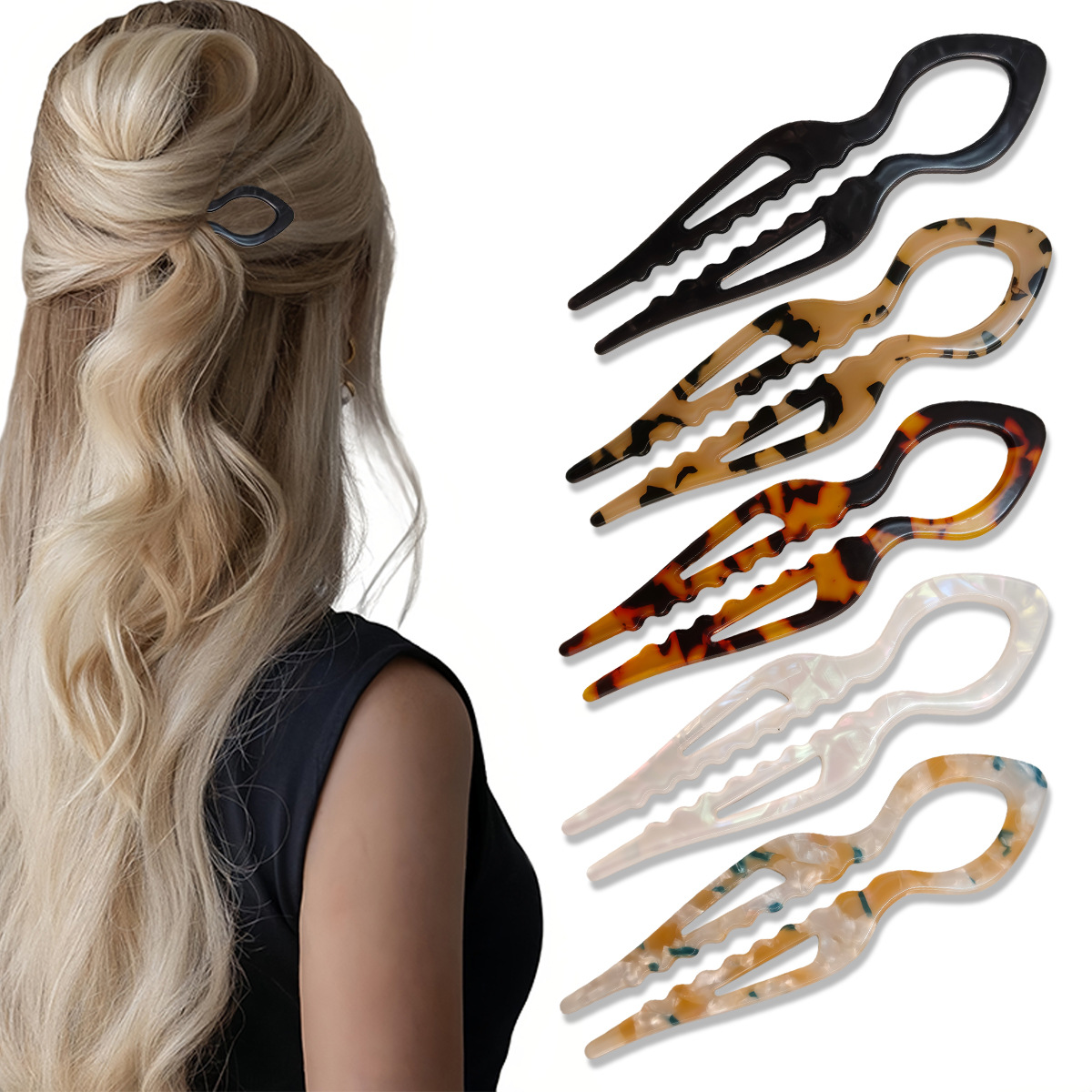 Women Knight Accessories - U Şeklinde Saç Tokaları Kaplumbağa Kabuğu