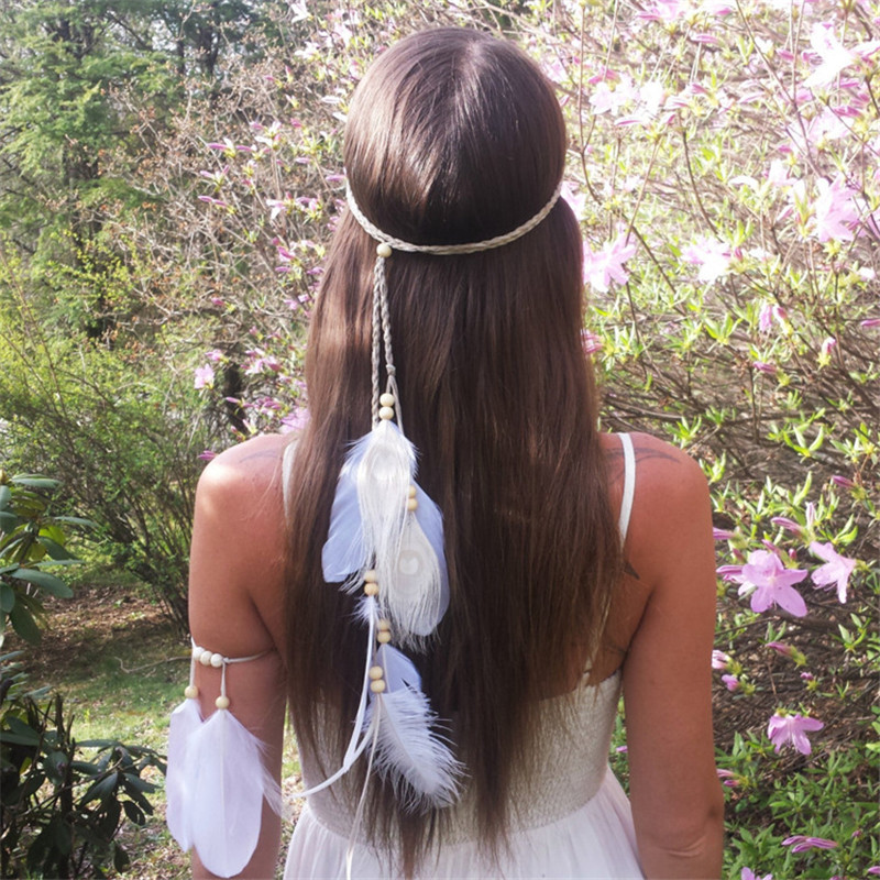 Women Accessories India - Hint beyaz tüy kafa bandı Headdress