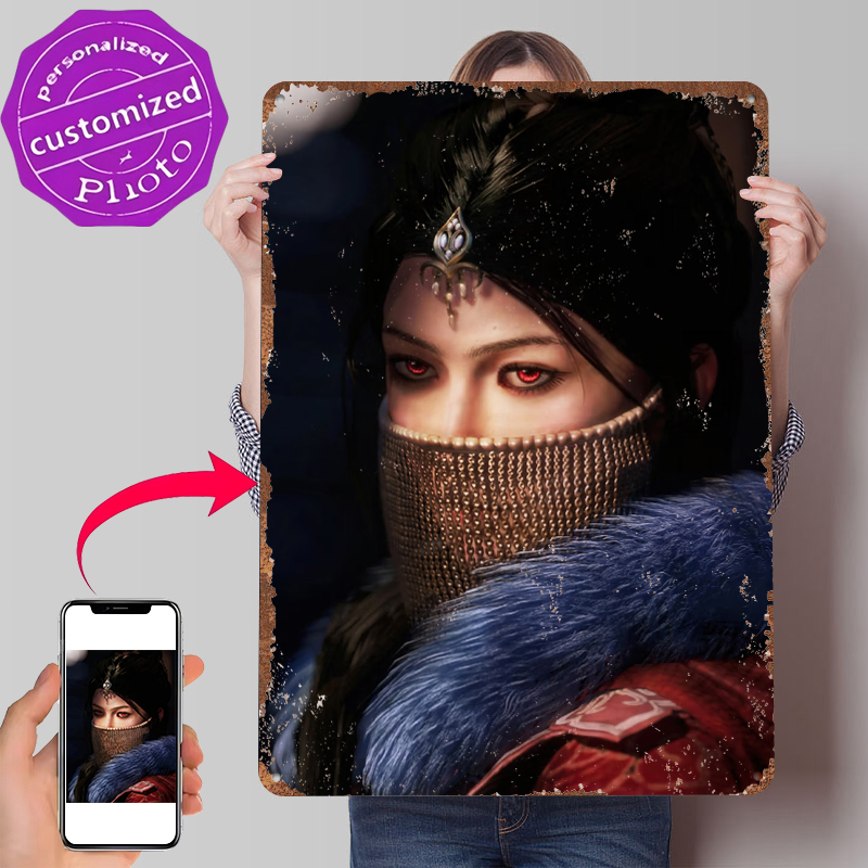 Women Accessories Poster - Kırmızı Gözlü Gizemli Kadın Teneke Poster